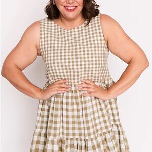 BiBi Checkered Midi Dress in Beige and White